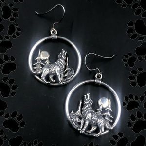 Rare Vintage Retired Kabana Sterling Silver 3D Howling Wolf Earrings